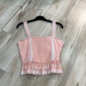 LoveShackFancy Pink Lace Trimmed Blouse